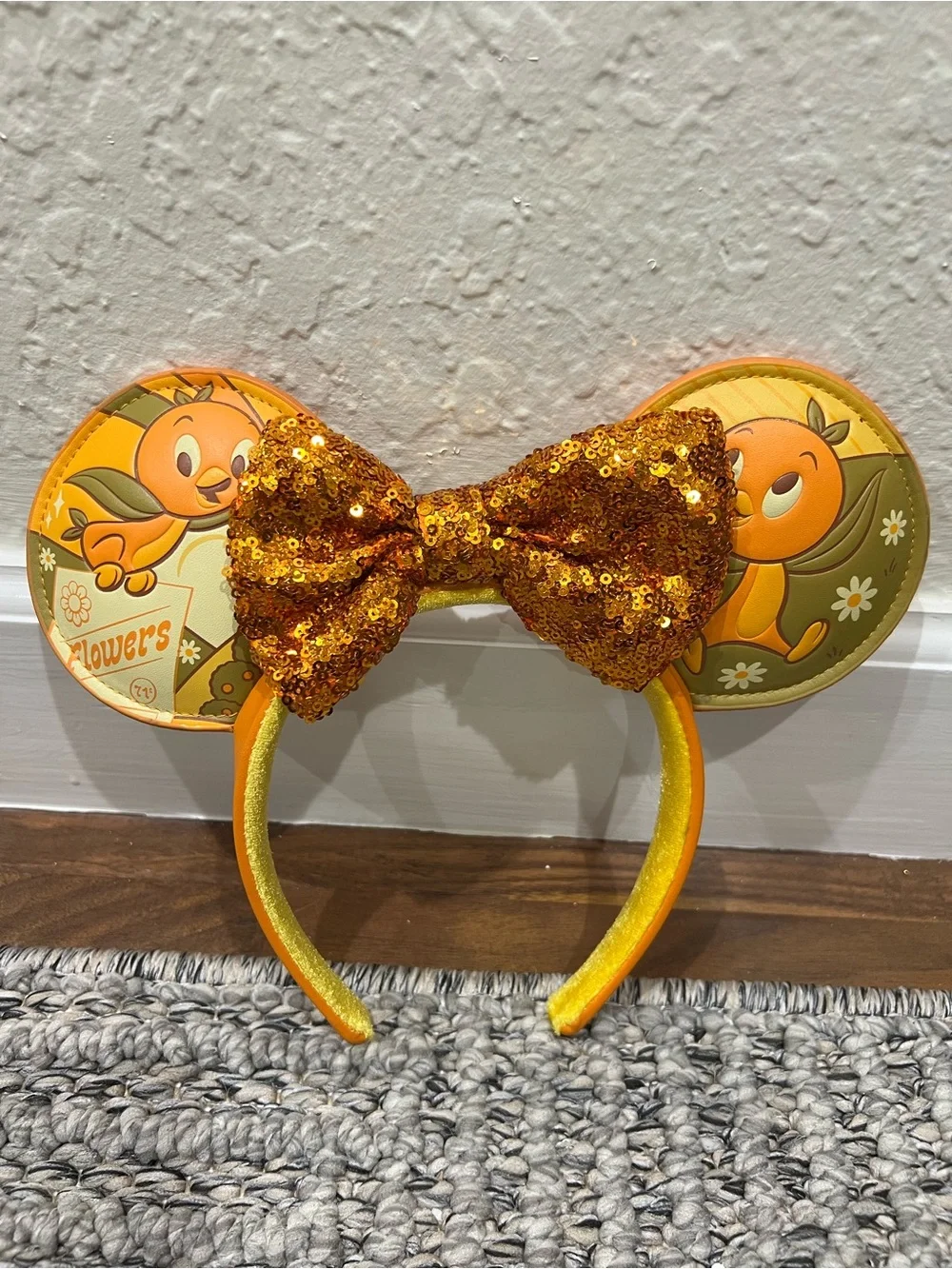 Epcot Orange Bird Flowers And Garden Sequin Bow Minnie Ears